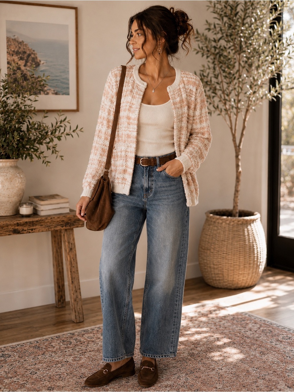 Anthropologie Knitted & Knotted Vintage Plaid Open Knit Cardigan *Altered*
